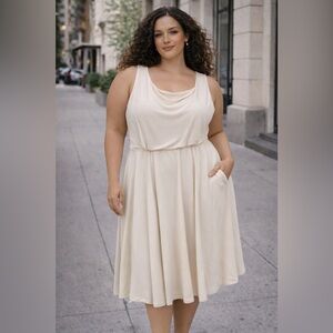 Lands End SummerDress Womens 2X Off White Coastal Beachy Layered Shelf Bra